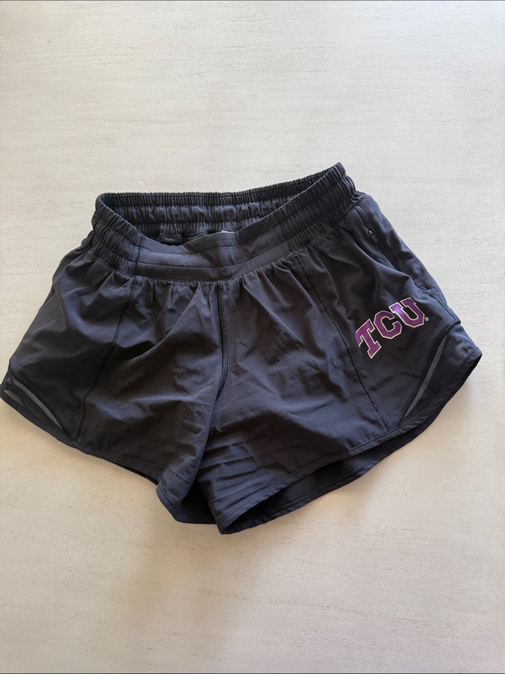 lululemon athletica Black Athletic Shorts with Purple TCU Logo